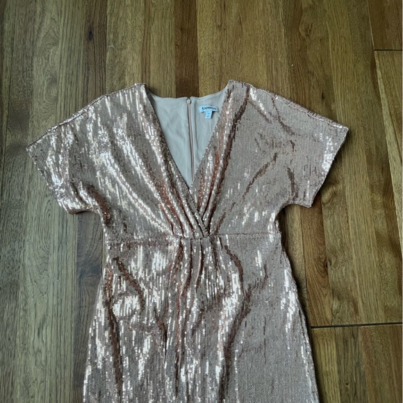 Express‎ Blush Sequins Drapy Midi Dress Women’s Sz M Party Glam Event Wedding - Picture 3 of 11